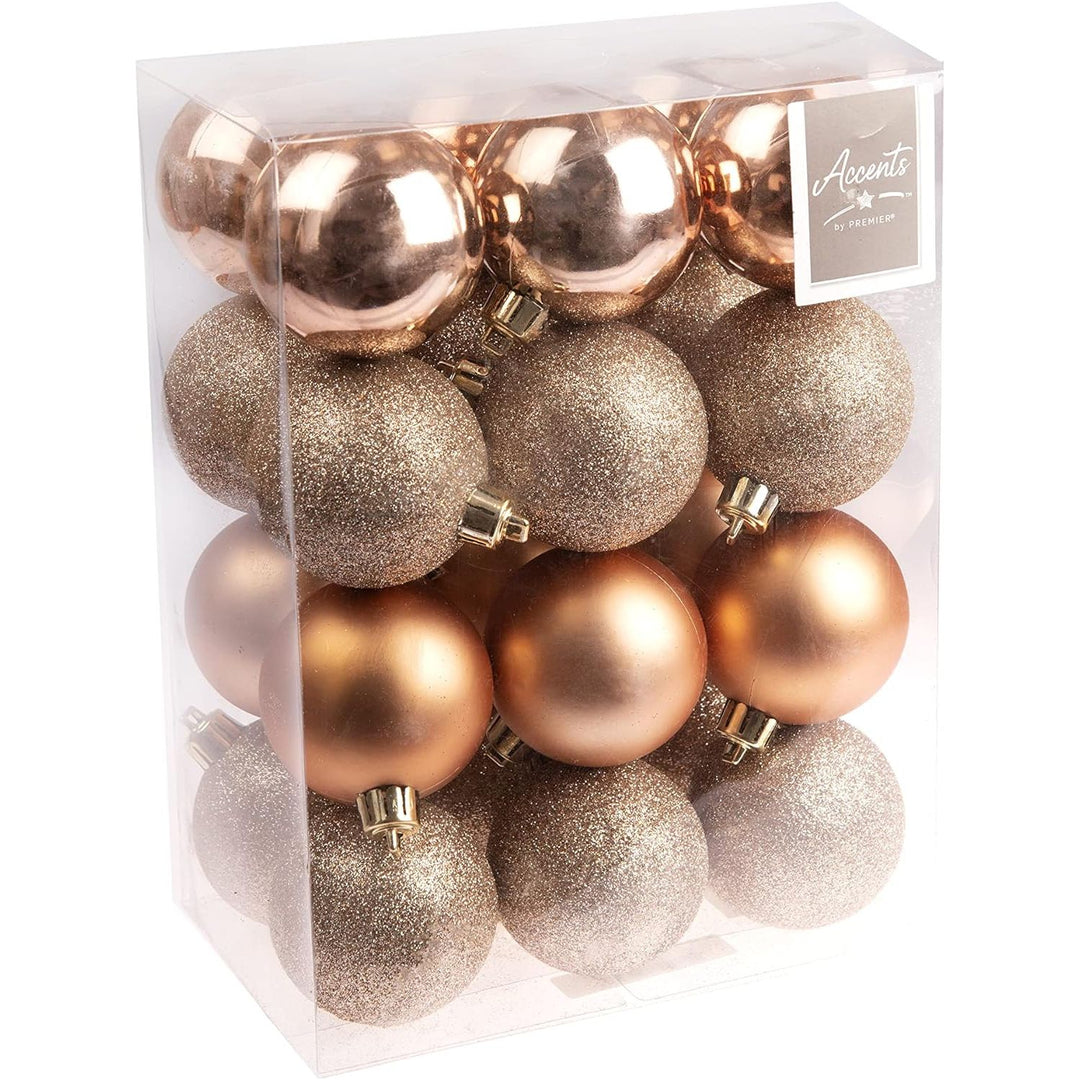 24 x 6cm Rose Gold Baubles - Christmas.uk