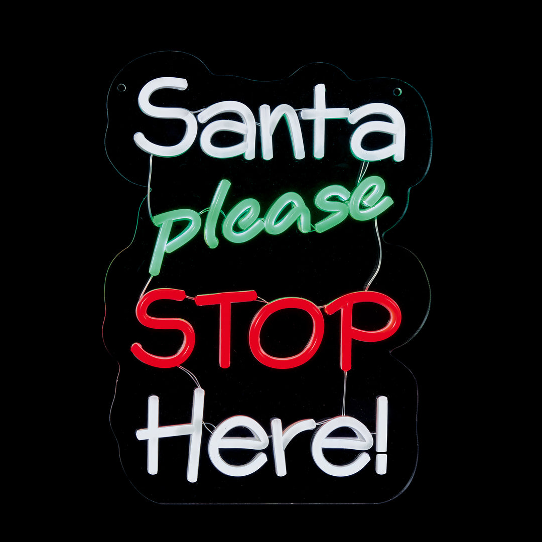 35cm Santa Please Stop Here Hang-Stand Lit Neon Sign