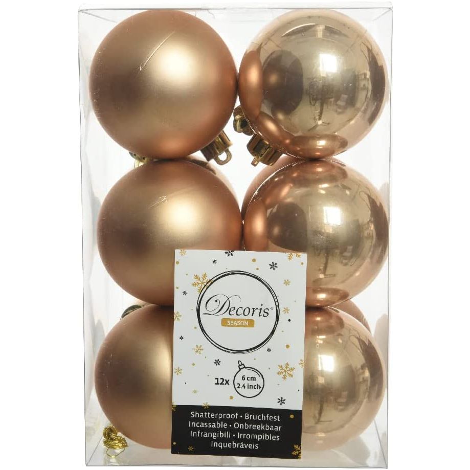 12 x 6cm Butterscotch Christmas Tree Baubles - Christmas.uk