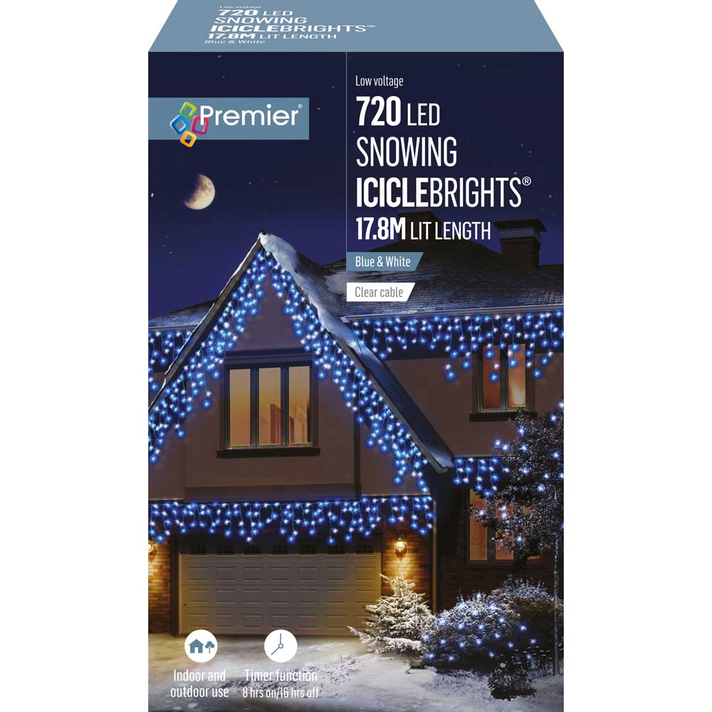 720 LED Blue & White Snowing Icicles with timer - Christmas.uk