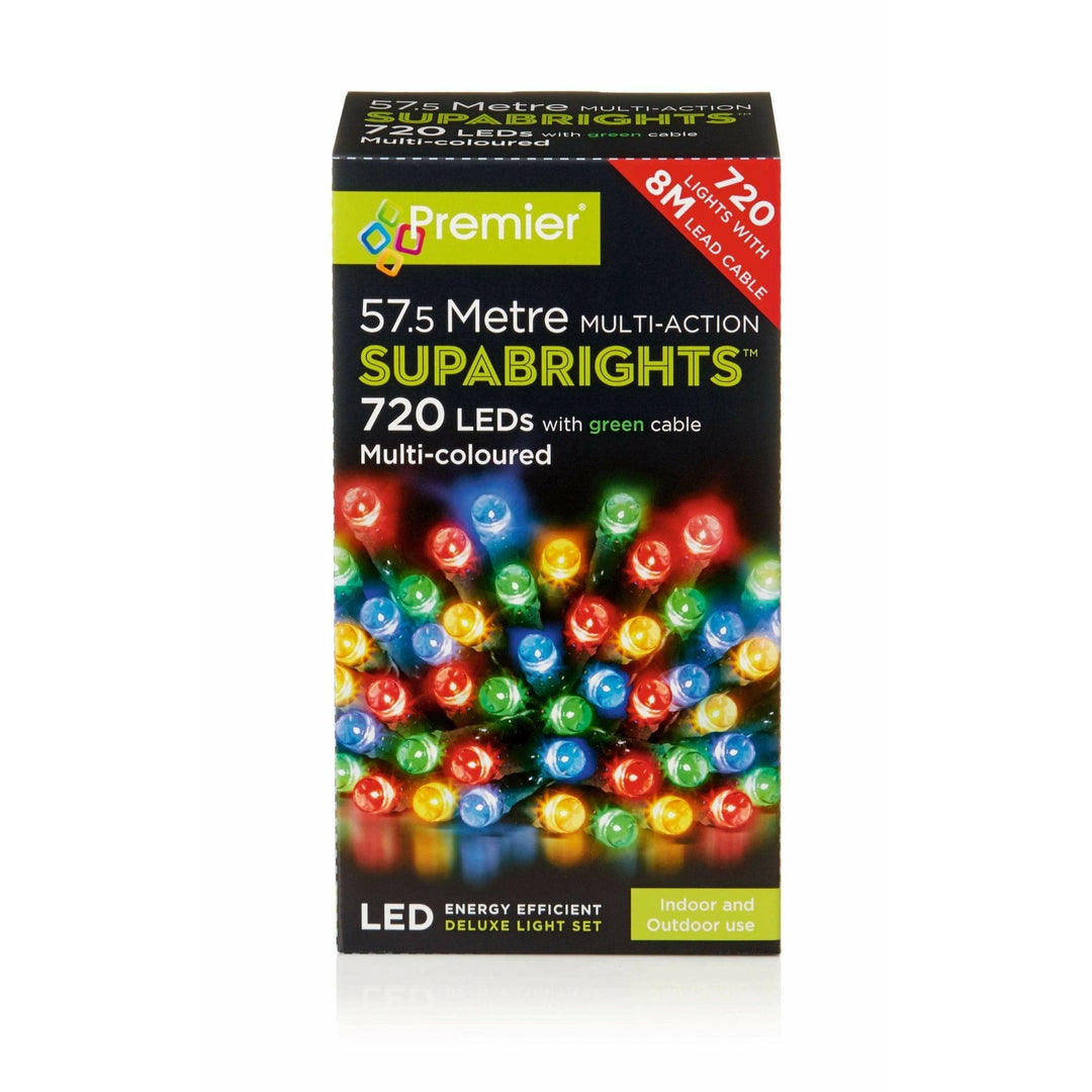 720 LED Multicoloured Supabright Lights - Green Cable - Christmas.uk