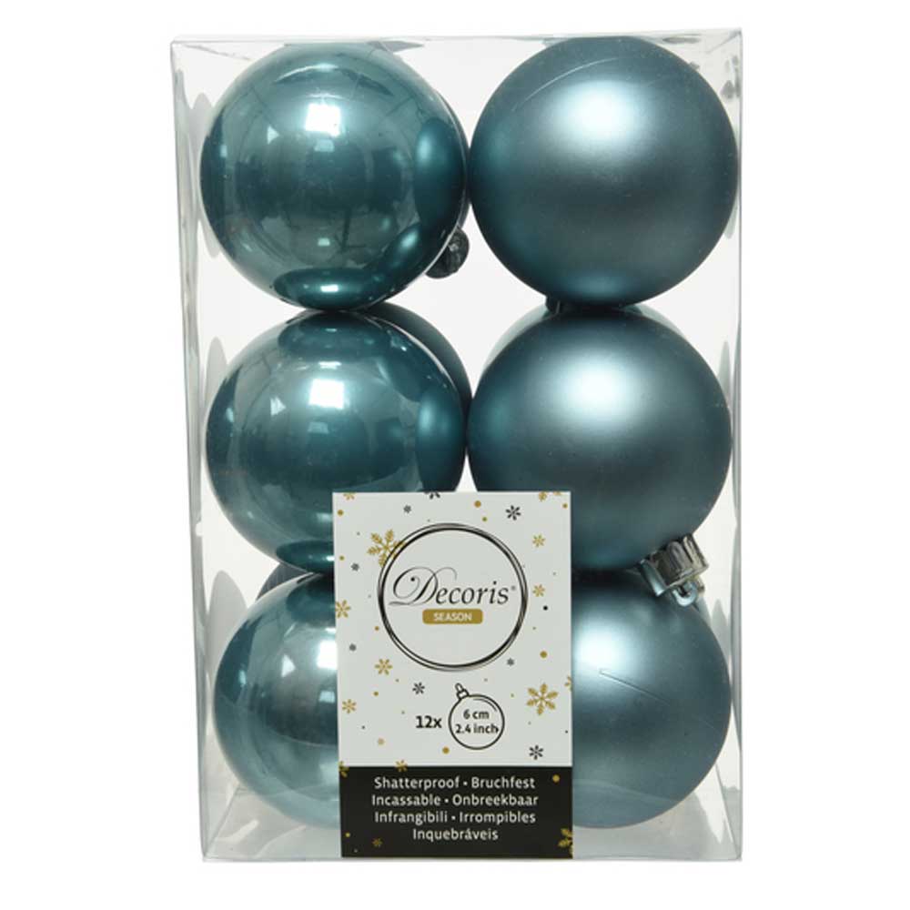 Blue Dawn Shatterproof Baubles - 6 cm - box of 12 - Christmas.uk