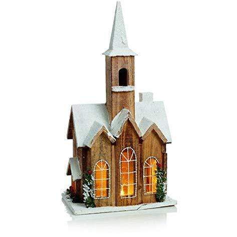 Christmas Wooden Church Figure - 50 cm, 10 LED's - Christmas.uk