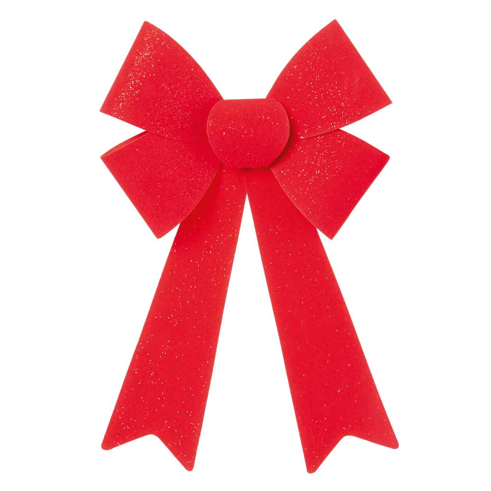 Glitter Red PVC Tied Bow - 36cm x 28cm - Christmas.uk