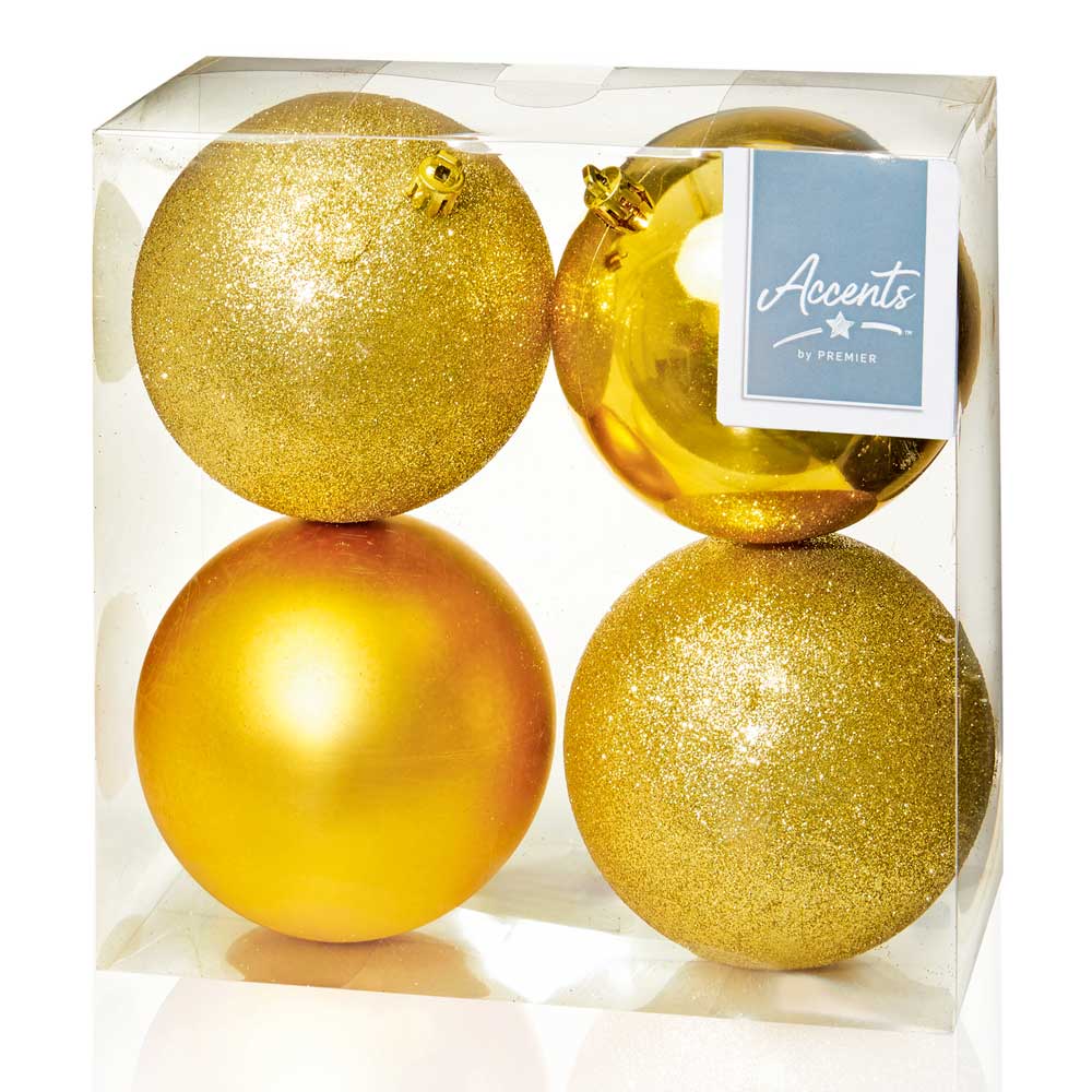 Gold Shatterproof Baubles - 10 cm - set of 4 - Christmas.uk