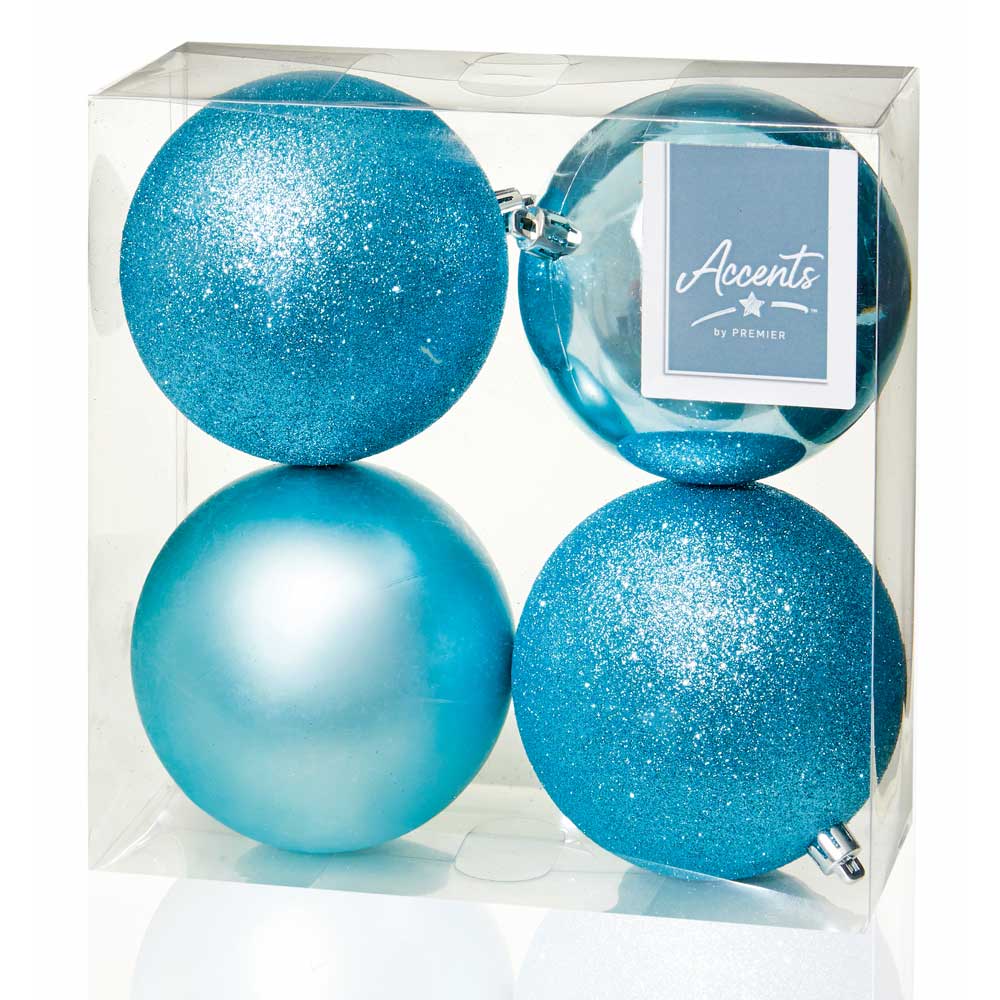 Ice Blue Shatterproof Baubles - 10 cm - set of 4 - Christmas.uk