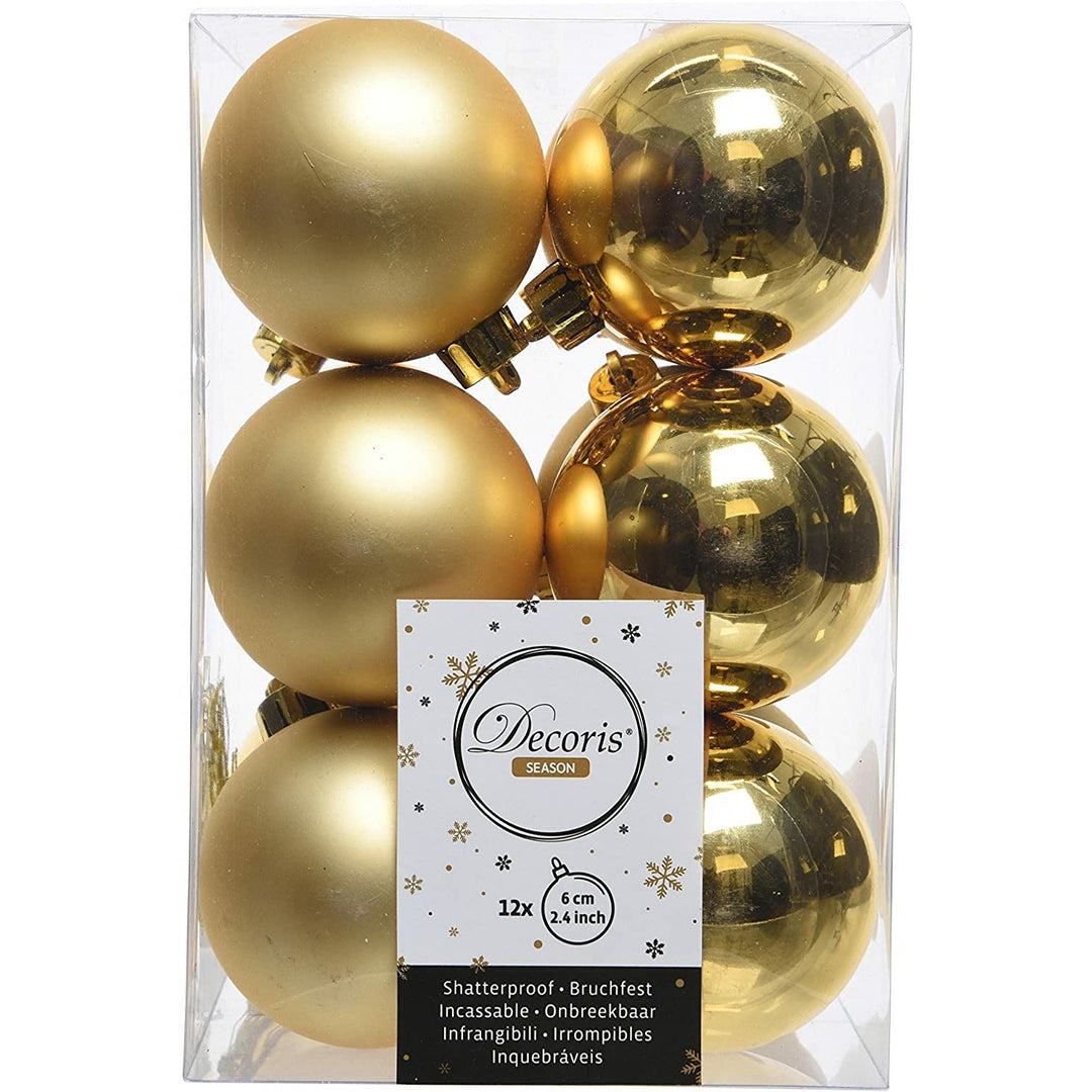 Light Gold Matt & Shiny Baubles - 6 cm, shatterproof, set of 12 - Christmas.uk