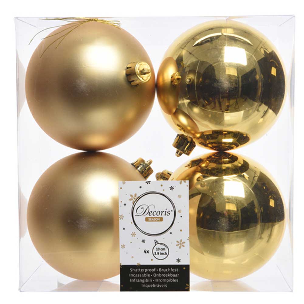 Light Gold Shatterproof Baubles - 10 cm - box of 4 - Christmas.uk