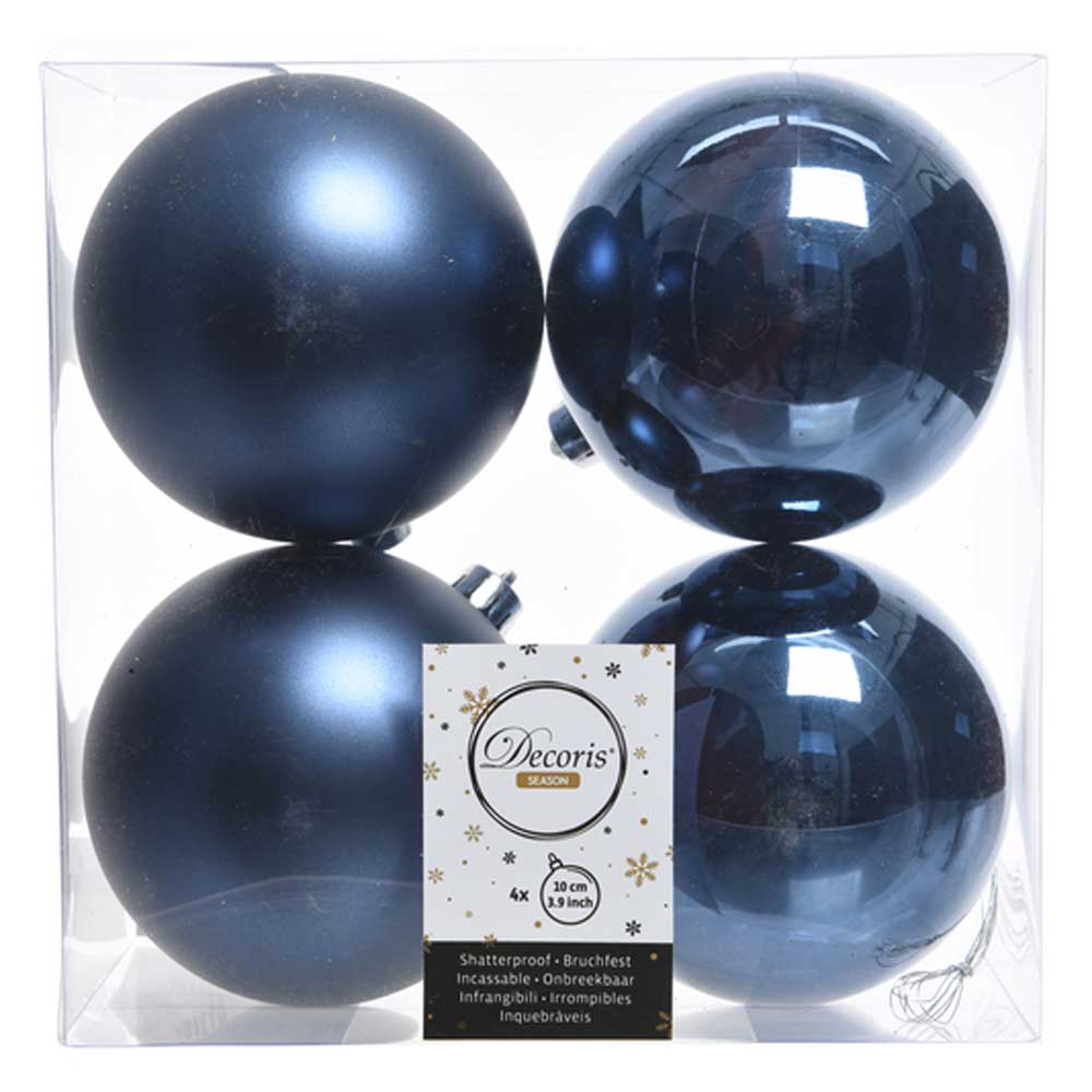 Night Blue Shatterproof Baubles - 10 cm - box of 4 - Christmas.uk