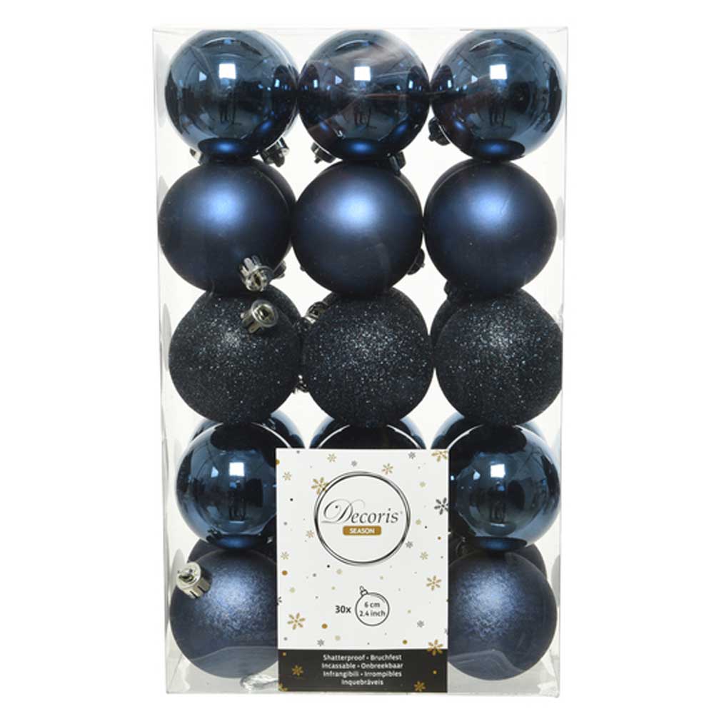 Night Blue Shatterproof Baubles - 6 cm - box of 30 - Christmas.uk