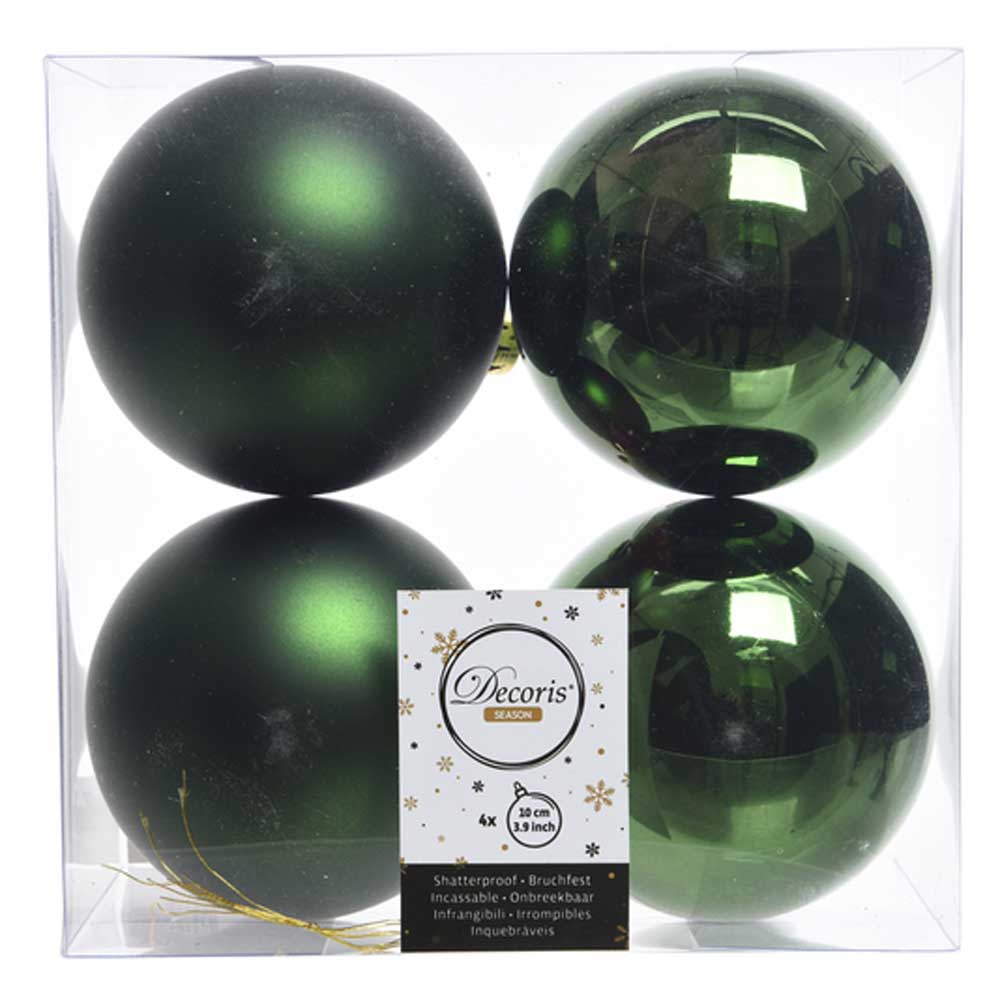 Pine Green Shatterproof Baubles - 10 cm - box of 4 - Christmas.uk