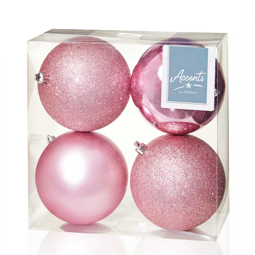 Pink Shatterproof Baubles - 10 cm - set of 4 - Christmas.uk