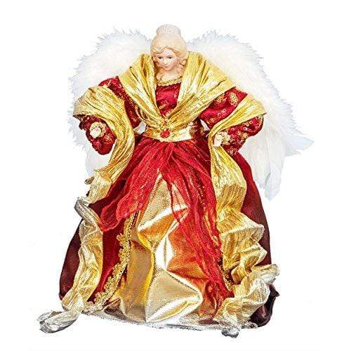 Red & Gold Angel Christmas Tree Topper with White Feather Wings - 30 cm - Christmas.uk