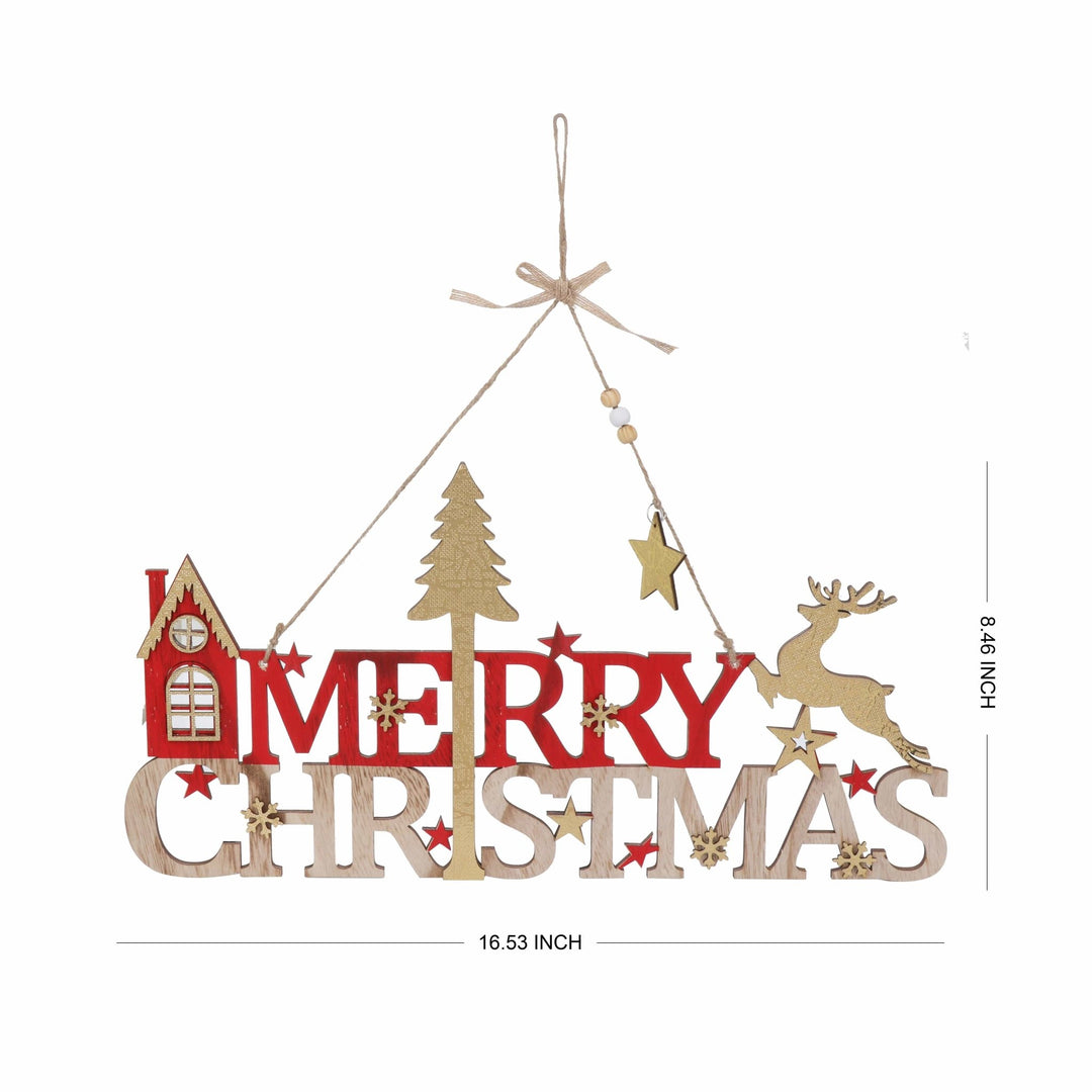 Red & Gold Merry Christmas Sign - 42cm - Christmas.uk