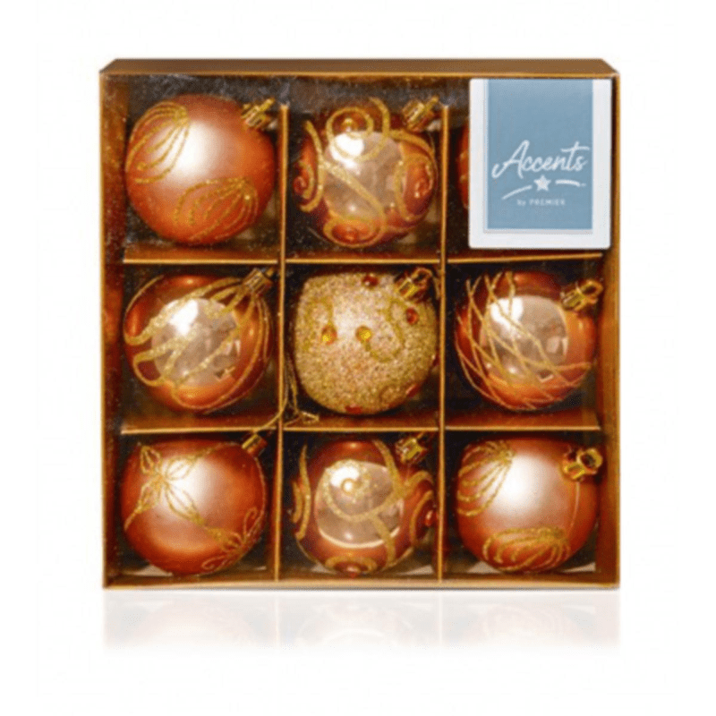 Rose Gold Shatterproof Baubles - set of 9, multi finish - Christmas.uk