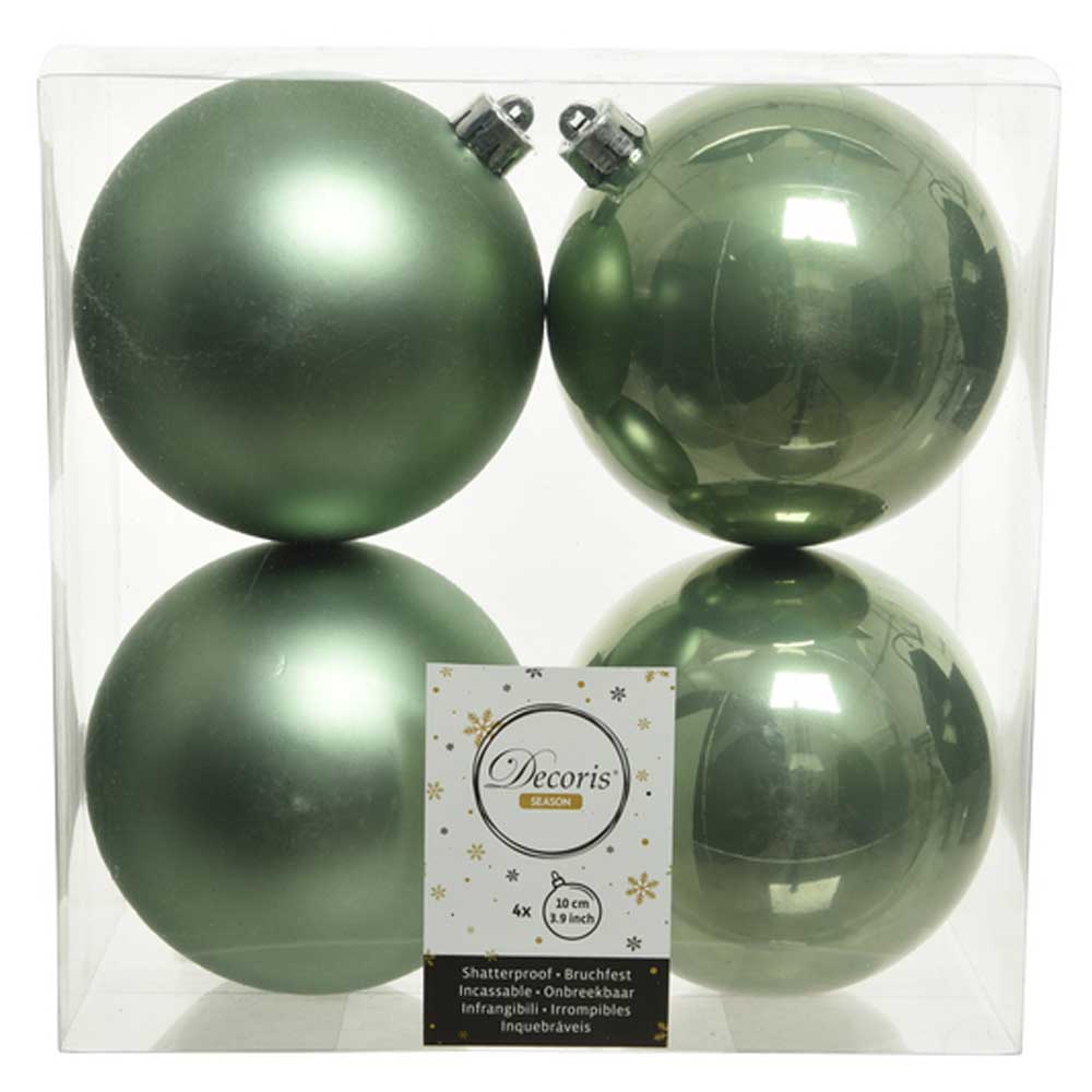 Sage Green Shatterproof Baubles - 10 cm - box of 4 - Christmas.uk