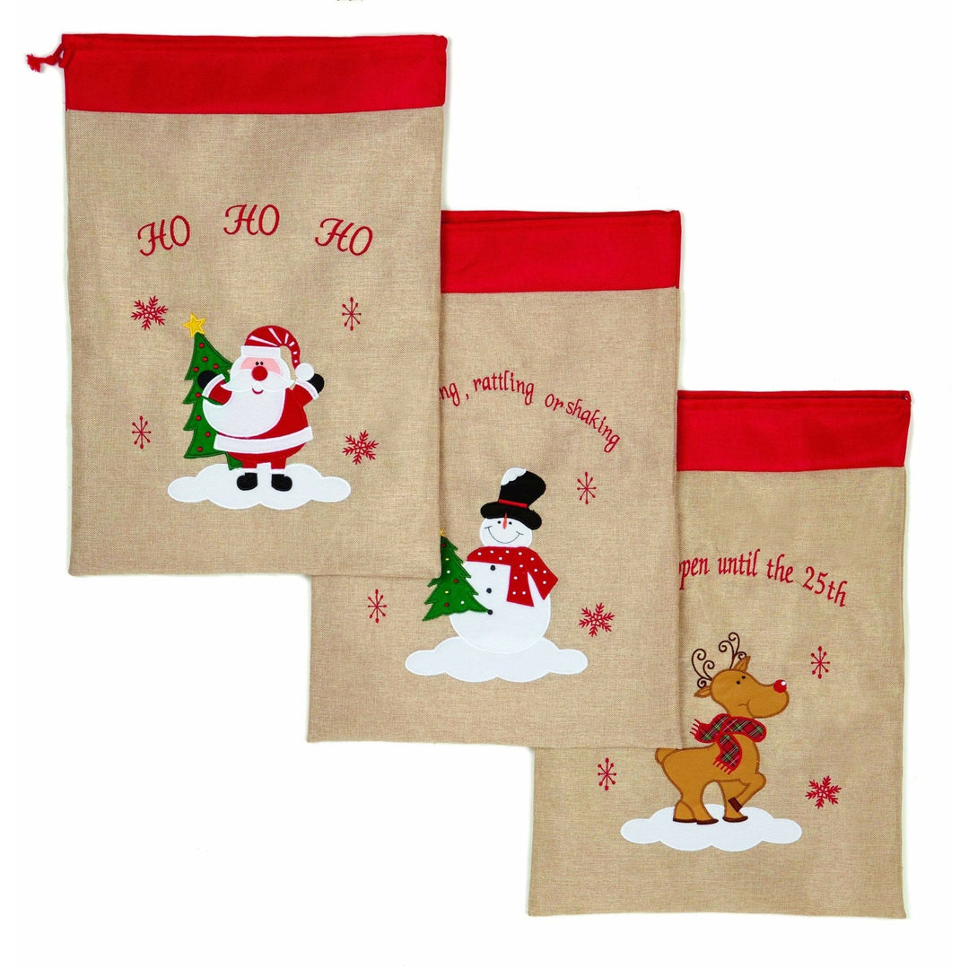 Santa Claus - Snowman - Reindeer - Jute Sacks - set of 3, 70cm - Christmas.uk