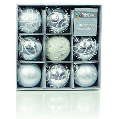 Silver Glitter Baubles - 6 cm, Set of 9 - Christmas.uk