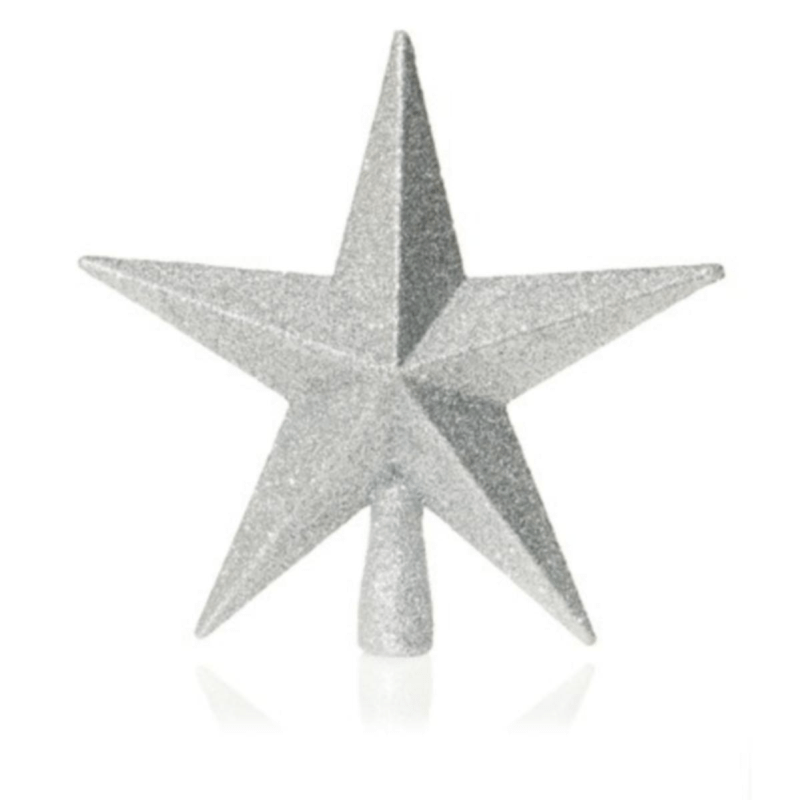 Silver Tree Top Star - 20 cm, Glitter Finish - Christmas.uk