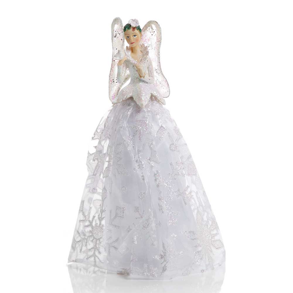 Silver White Fairy Angel with Dove Tree Topper - 25 cm - Christmas.uk