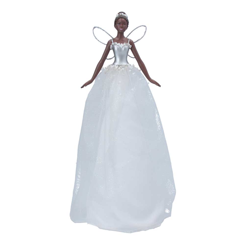 White/Sliver Fairy Angel Tree Topper by Gisela Graham - 28 cm - Christmas.uk