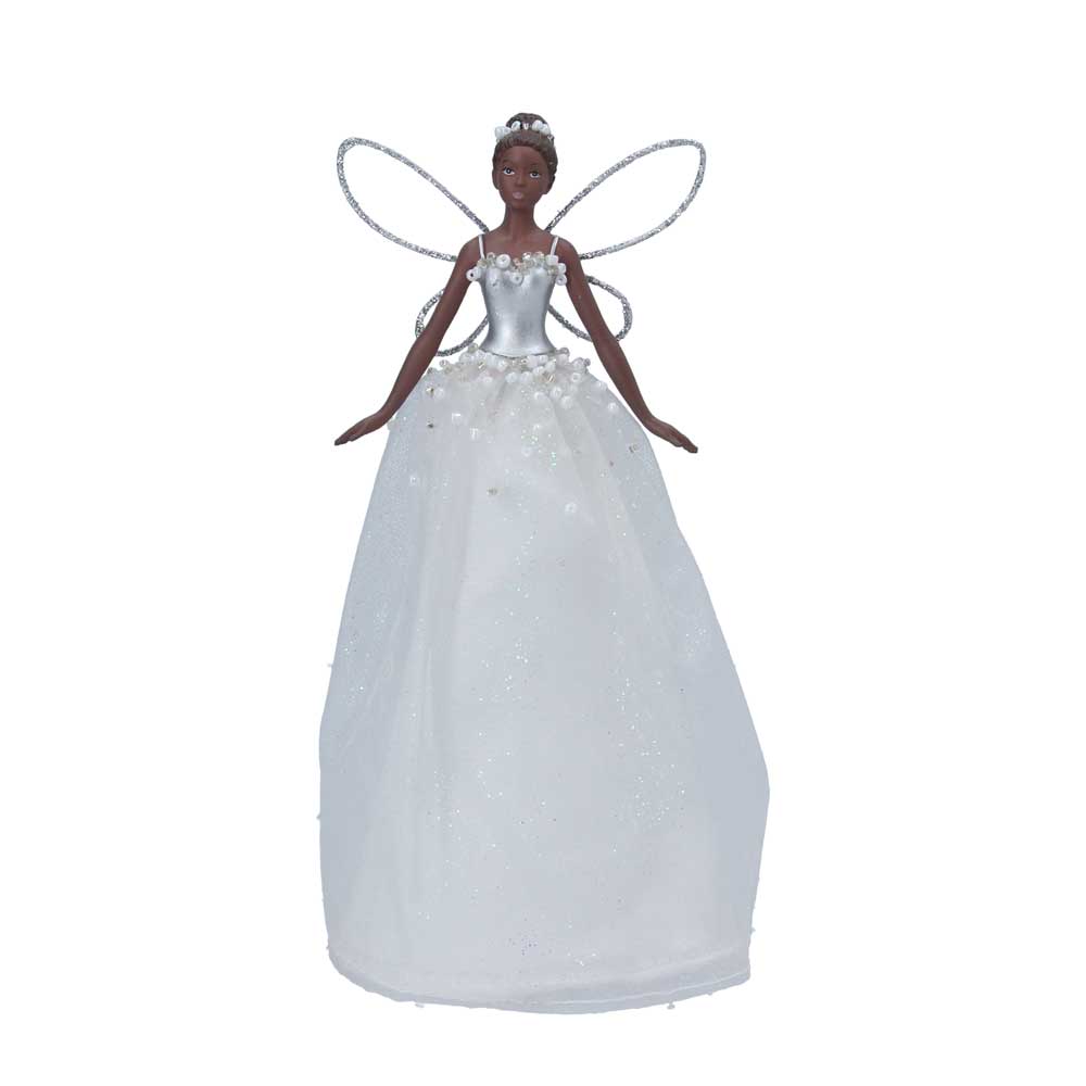 White/Sliver Fairy Angel Tree Topper by Gisela Graham - Christmas.uk