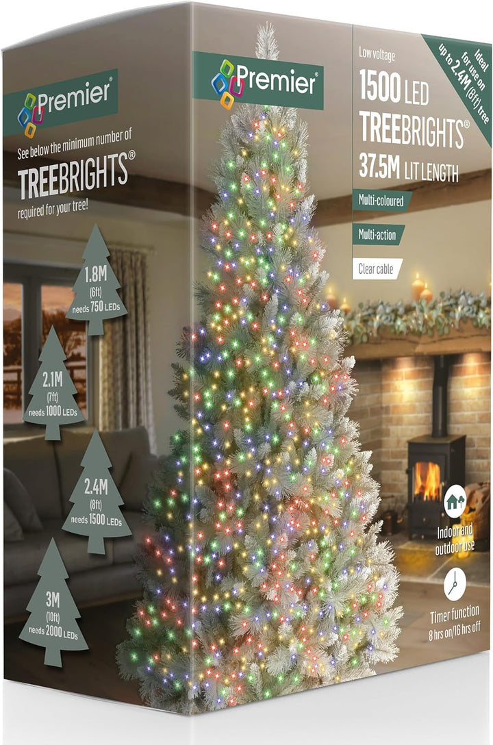 1500 Multi Action Clear Cable TreeBrights with Multi Colour LED and Timer
