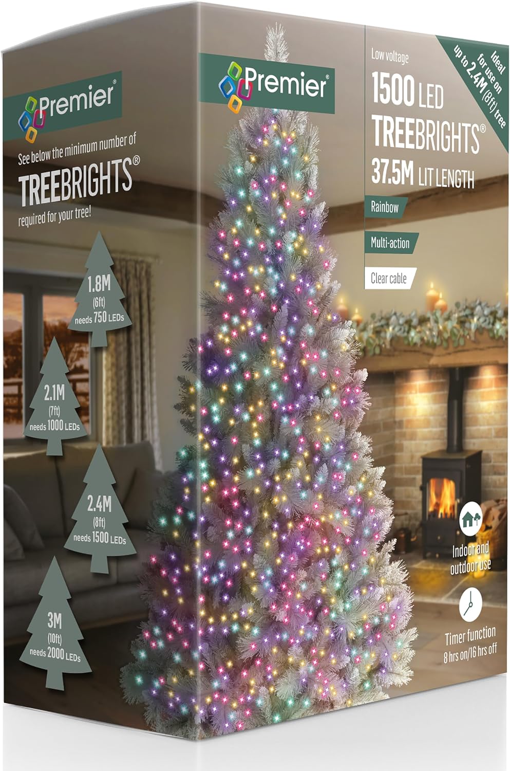 1500 Multi Action Clear Cable TreeBrights with Rainbow LED and Timer