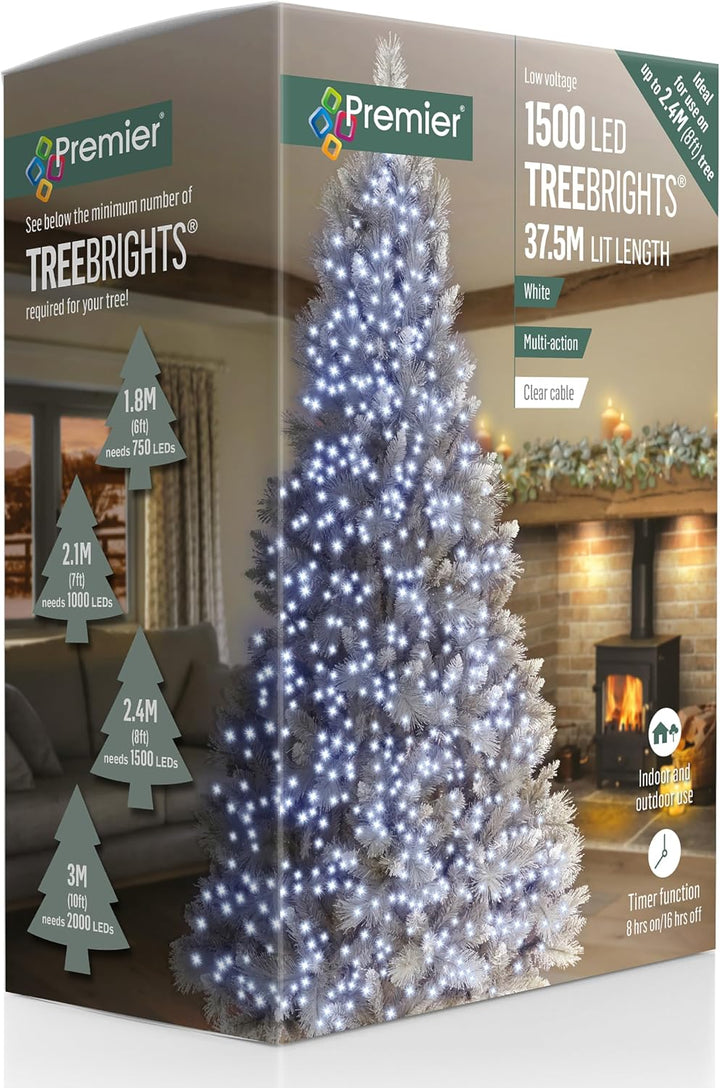 1500 Multi Action Clear Cable TreeBrights with White LED and Timer