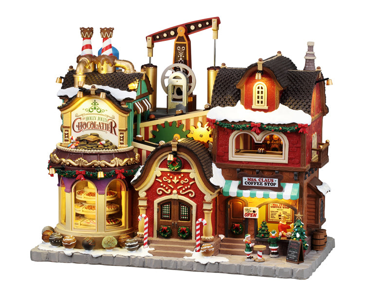 THE HOLLY JOLLY CHOCOLATIER & MRS. CLAUS COFFEE SHOP, WITH 4.5V ADAPTOR