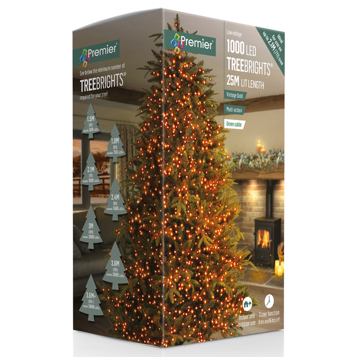 1000 Tree Brights - Clear Cable - Vintage Gold