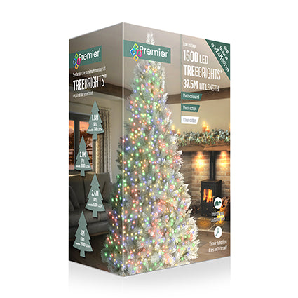 1500 Multi Action Clear Cable TreeBrights with Multi Colour LED and Timer
