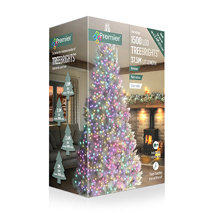 1500 Multi Action Clear Cable TreeBrights with Rainbow LED and Timer