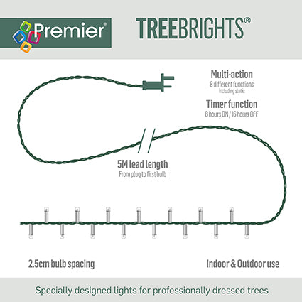 1500 Multi Action Clear Cable TreeBrights with Vintage Gold LED and Timer