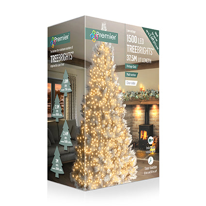 1500 Multi Action Clear Cable TreeBrights with Vintage Gold LED and Timer