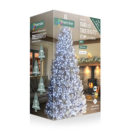 1500 Multi Action Clear Cable TreeBrights with White LED and Timer