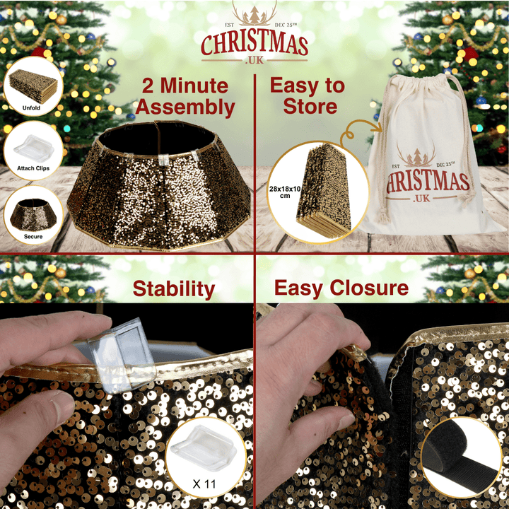Black & Gold Christmas Tree Skirt Collar - Christmas.uk