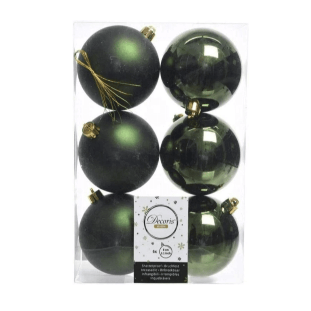 Christmas Tree Bauble - 8cm - 6 pack - Pine Green - Christmas.uk