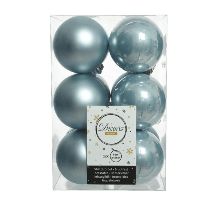 Christmas Tree Baubles - 6 cm - misty blue - 12 pack - Christmas.uk