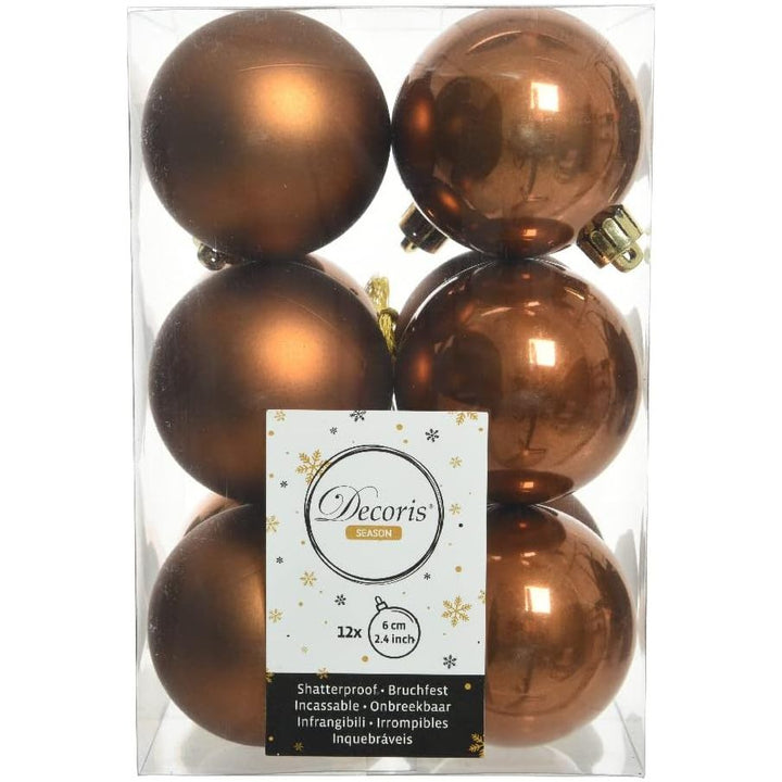 Christmas Tree Baubles - 6cm - 12 pack - Cinnamon - Christmas.uk