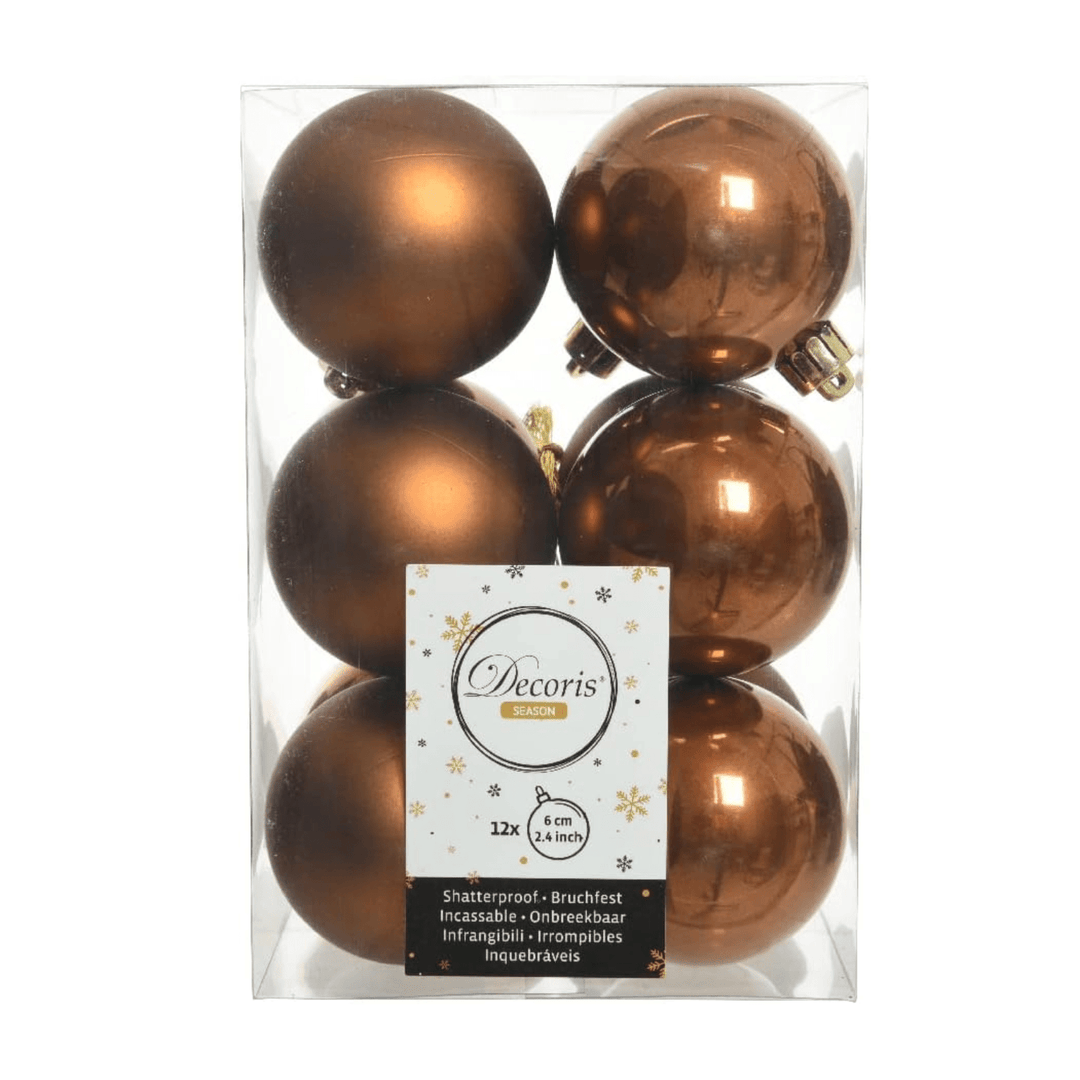 Christmas Tree Baubles - 6cm - 12 pack - Cinnamon - Christmas.uk