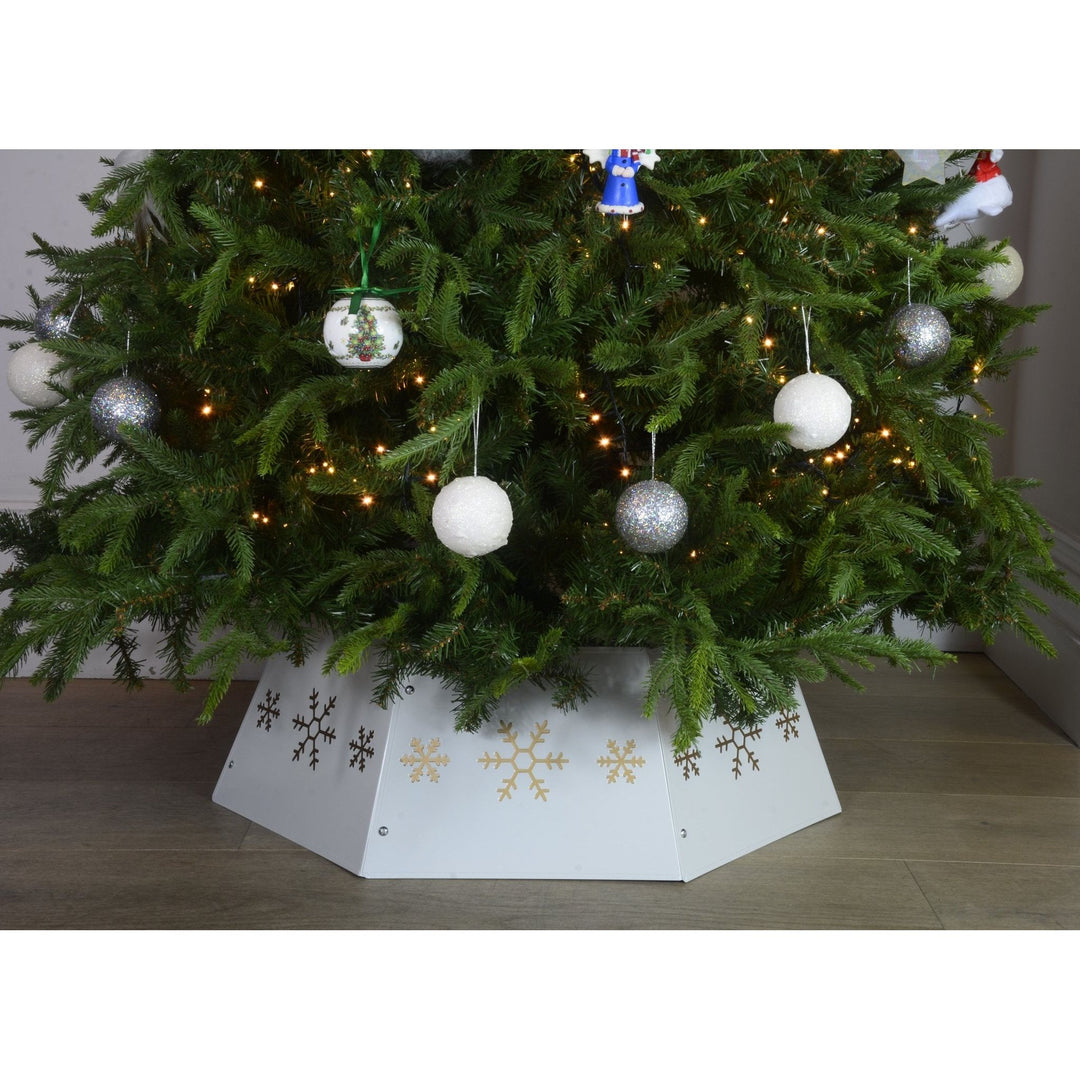Christmas Tree Collar - Cream and Gold Metal Christmas Tree Skirt - Christmas.uk