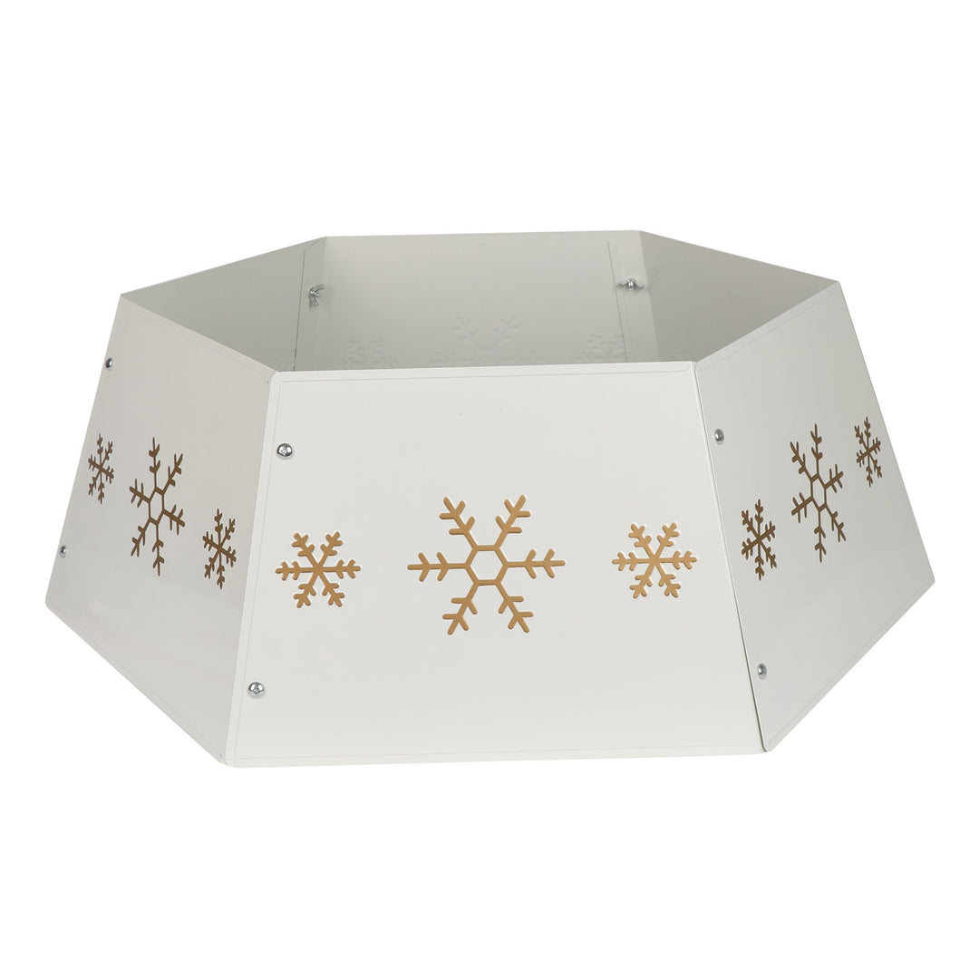 Christmas Tree Collar - Cream and Gold Metal Christmas Tree Skirt - Christmas.uk