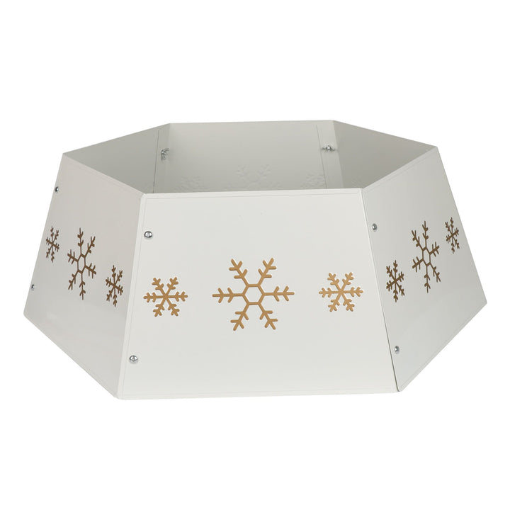 Christmas Tree Collar - Cream and Gold Metal Christmas Tree Skirt - Christmas.uk
