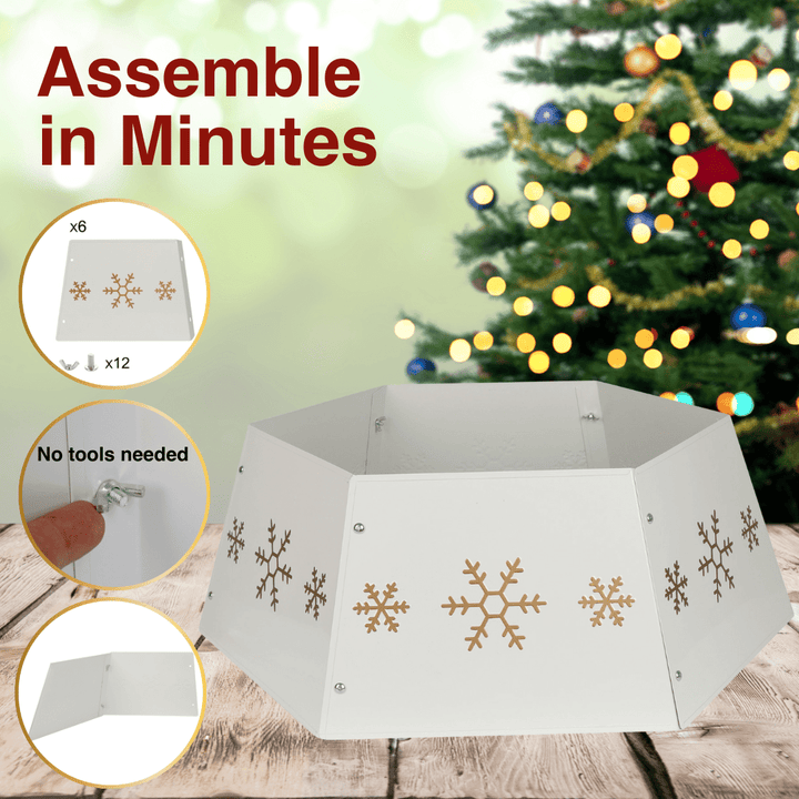 Christmas Tree Collar - Cream and Gold Metal Christmas Tree Skirt - Christmas.uk