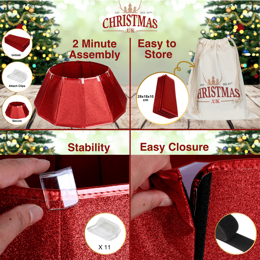 Christmas Tree Red Skirt - Red Collar for Christmas Tree - Christmas.uk