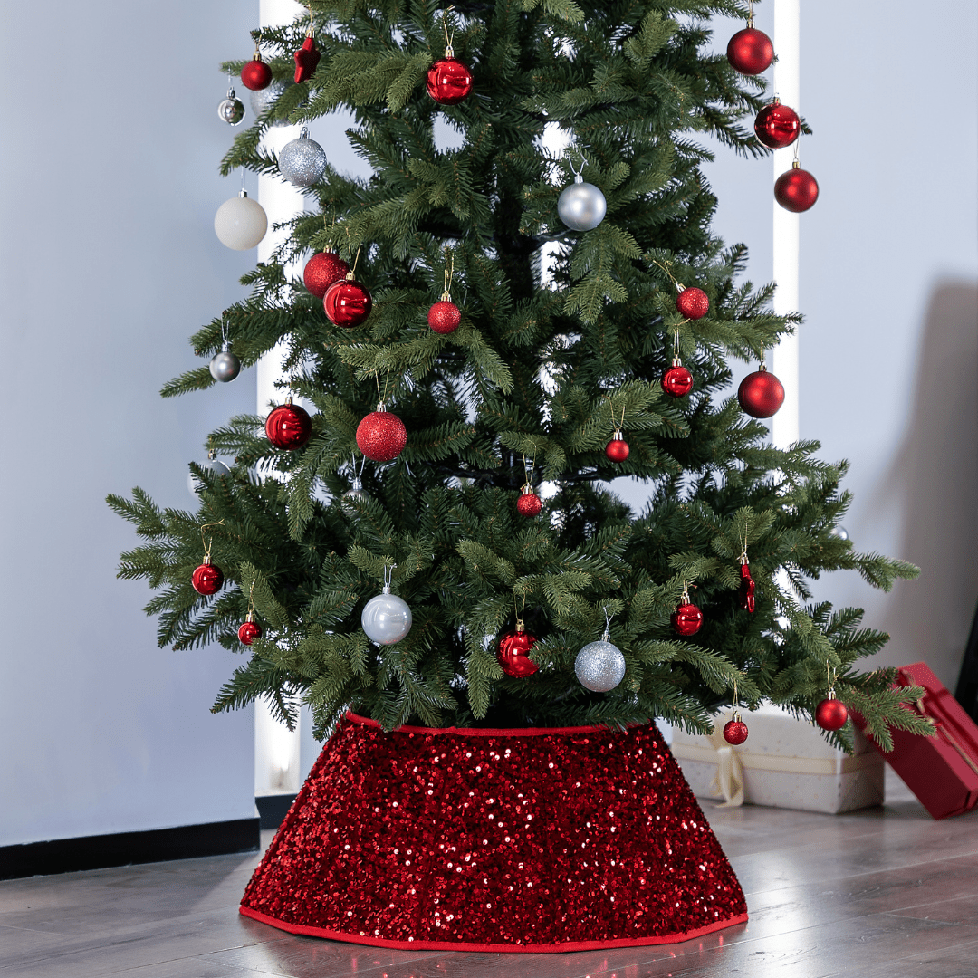 Christmas Tree Skirt Red Sequin Tree Skirt - Christmas.uk