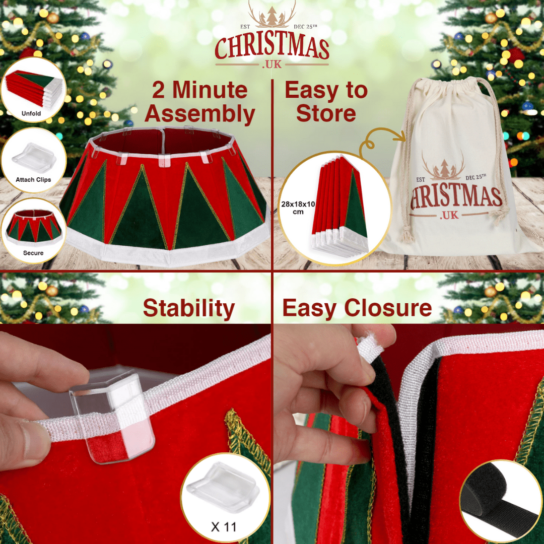 Christmas Tree Skirts - White, Red, Green & Gold Tree Collar - Christmas.uk