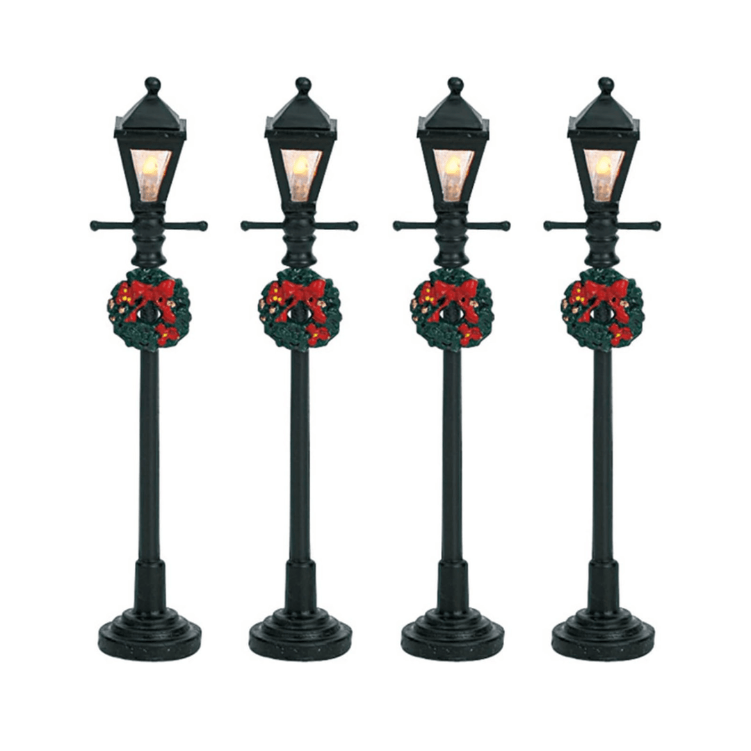 GAS LANTERN STREET LAMP, SET OF 4, B/O (4.5V) - Christmas.uk