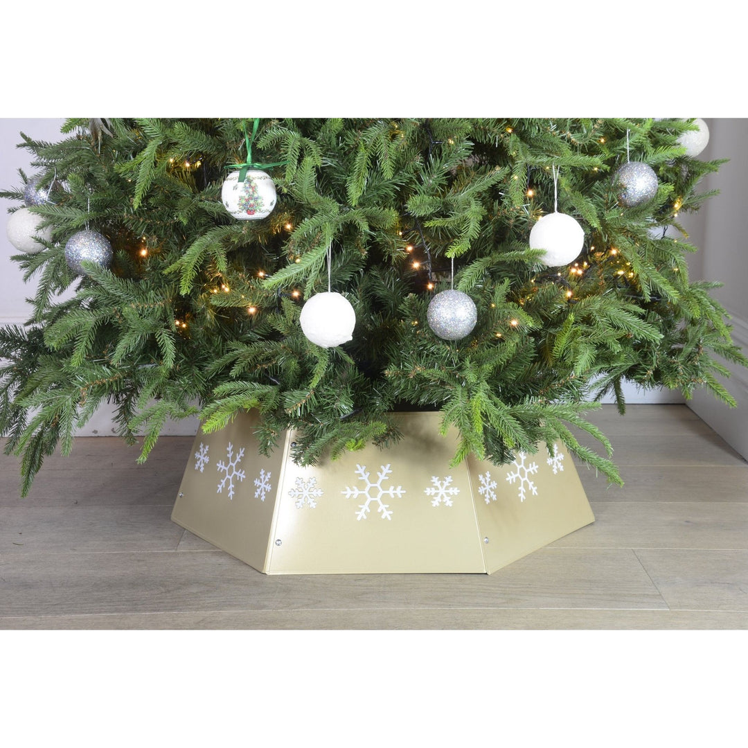 Metal Tree Gold Christmas Tree Skirt Collar - Metal Gold Tree Skirt Skirt (Gold & White) - Christmas.uk